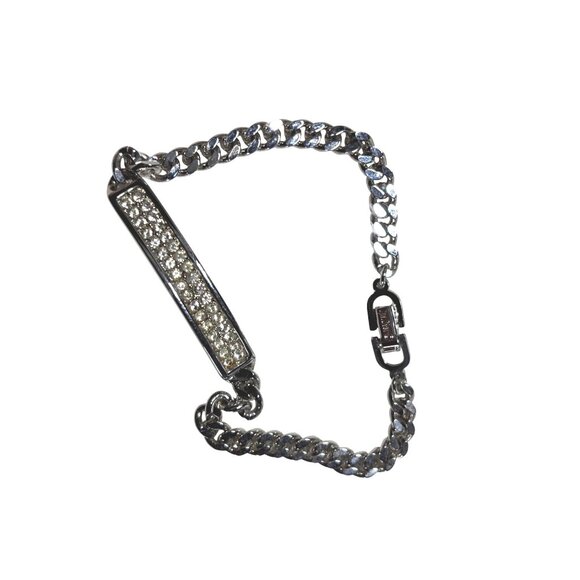 Christian Dior Silver-Tone Chain Bracelet With Crystal Embellished Bar & Secure - Picture 1 of 11